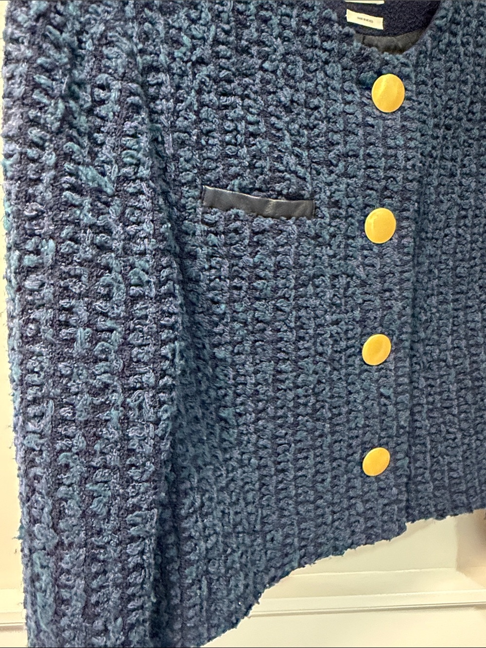 St. John Collection Navy Textured Knit Dress & Jacket Set Gold Buttons Size 10 - Picture 7 of 7